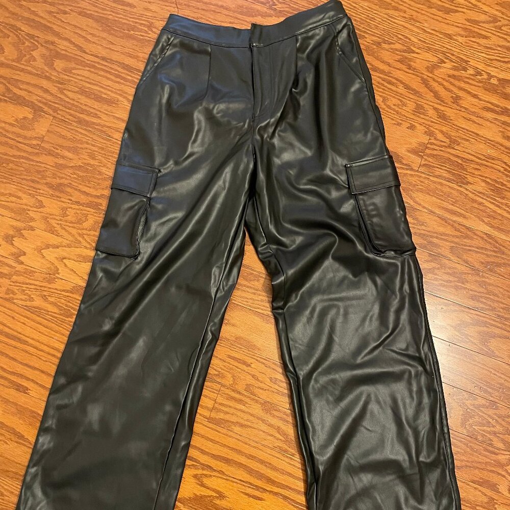 Forever 21 Faux Leather Wide-Leg Cargo Pants